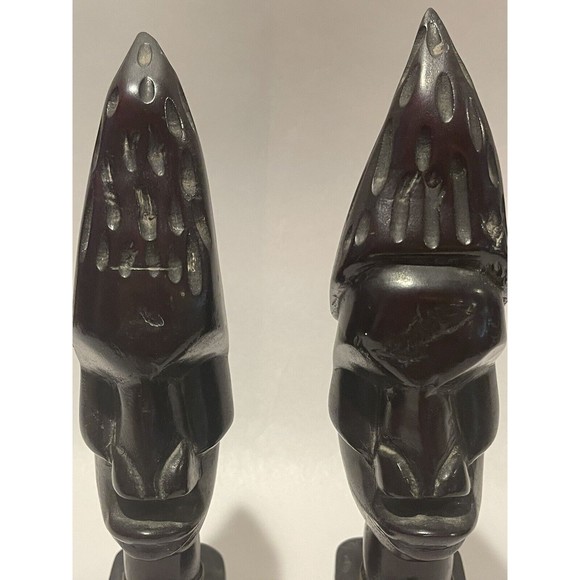 Set Of 2 Vintage Carved Wood Tribal Black Woman Head and Neck Bust Figurine 8”+ - Picture 2 of 11